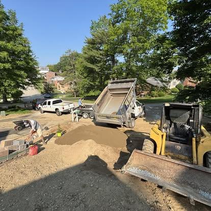 Hardscape materials staged for installation